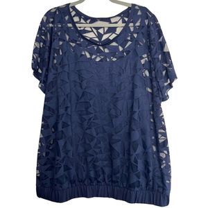 Lane Bryant NWOT Navy Blue Sheer Cutout Blouse Womens Plus Size 2X - 22/24